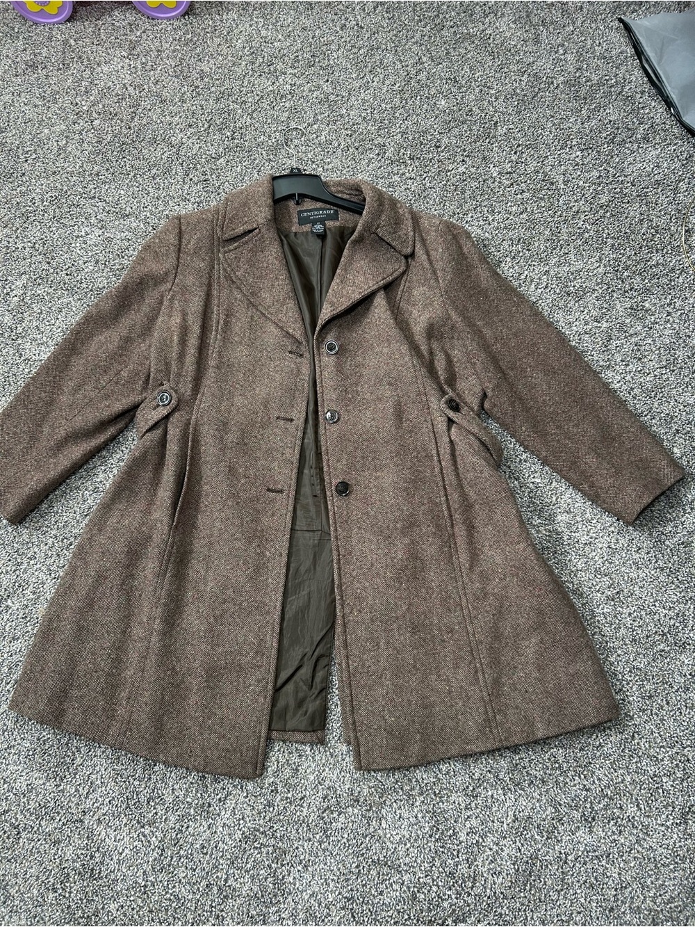 Centigrade Men's Brown Wool-Blend Peacoat with Button Front
